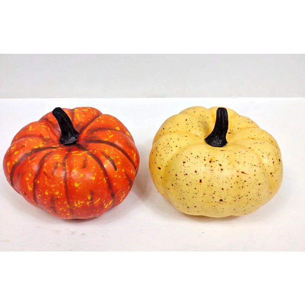 Set of 2 Vintage Decorative Pumpkins Small Foam Plastic Autumn Fall Decoration